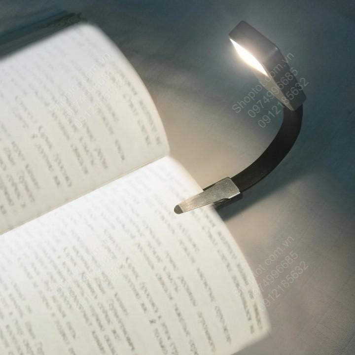 Đèn led đọc sách kiểu kẹp trang sách, dùng pin sạc, ánh sáng 3 màu