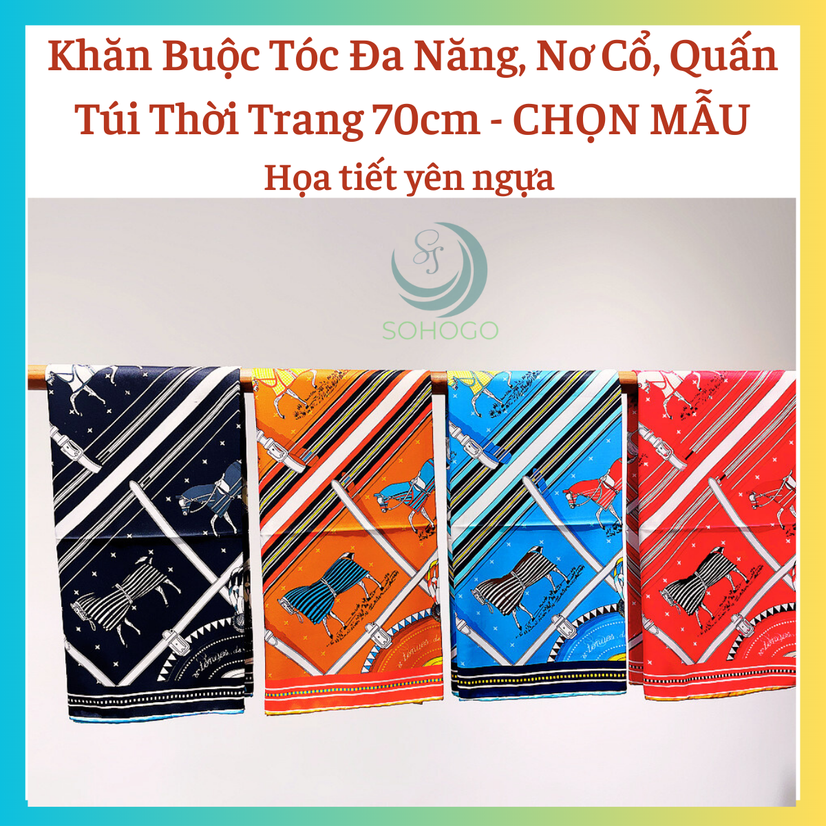 [CHỌN MẪU]-Khăn Lụa Vuông Mỏng Cao Cấp 70X70 cm Họa Tiết Yên Ngựa-Khăn Turban Bandana Choàng Cổ, Trùm Đầu Đi Biển, Buộc Tóc, Làm Áo Yếm Thời Trang