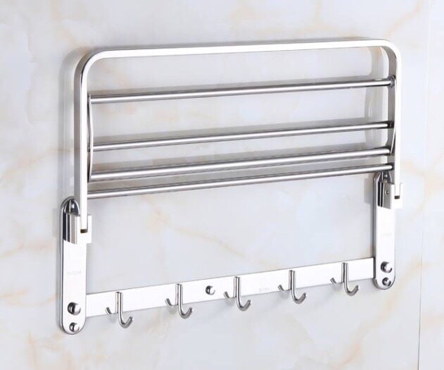 Kệ treo khăn tắm Inox 304 đa chức năng gấp gọn dán keo