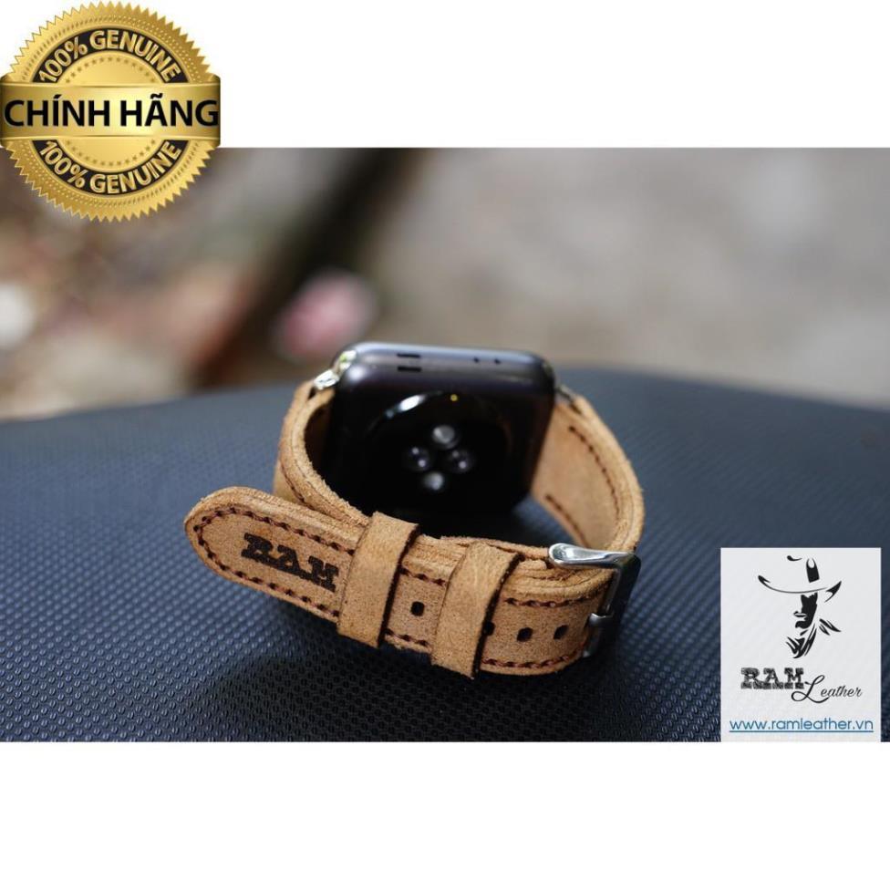 DÂY ĐỒNG HỒ DA BÒ LỘN NÂU VÀNG SÁNG - DA BÒ THẬT - RAM CLASSIC 1960 - RAM LEATHER -ĐỦ SIZE DÀNH CHO APPLE WATCH