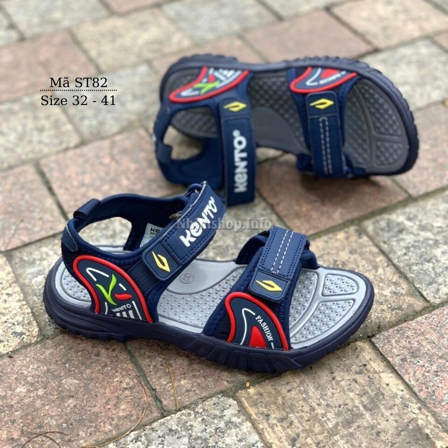 Dép sandal bé trai KENTO xanh navy quai hậu kiểu dán êm nhẹ chống trơn trượt cao cấp phù hợp cho trẻ em học sinh tiểu trung học 6, 7, 8, 9, 10, 11, 12, 13, 14, 15 tuổi đi học đi biển màu hè NHÍM SHOP ST82