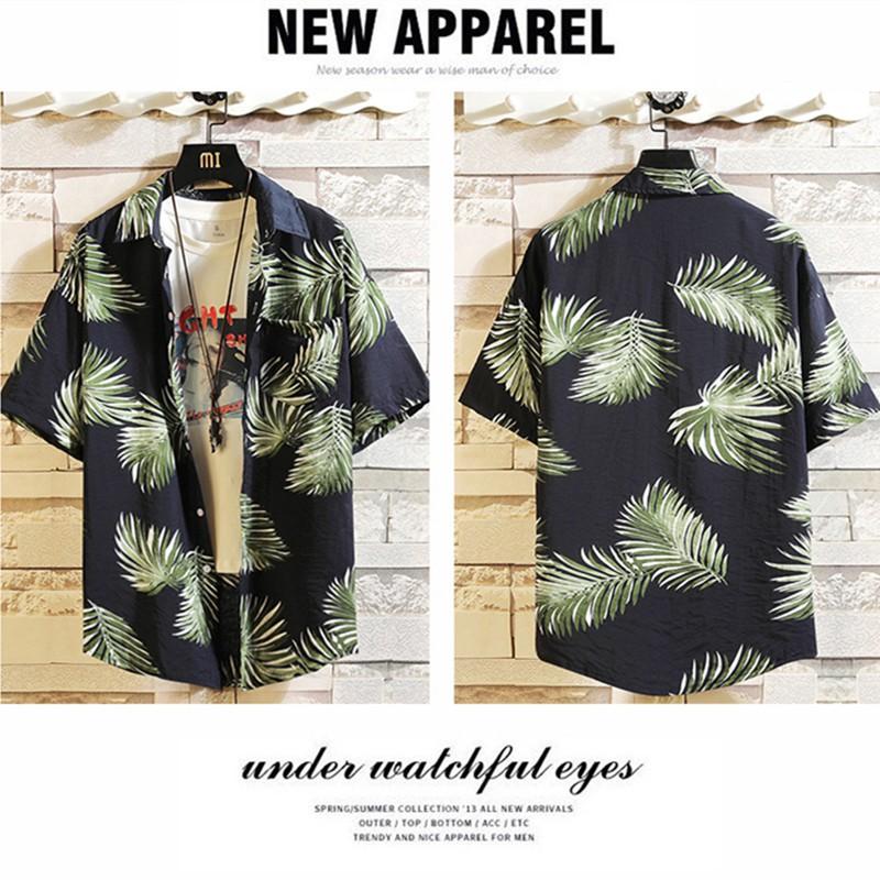 Áo Sơ Mi Nam Ngắn Tay In Họa Tiết Lá Cây Phong Cách Hawaii