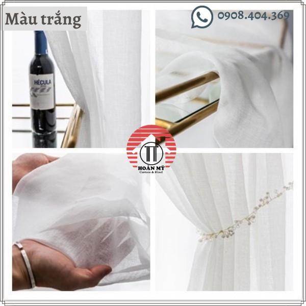 Rèm vải voan linen màu xám hoặc trắng trang trí cửa sổ phòng ngủ phong cách hiện đại