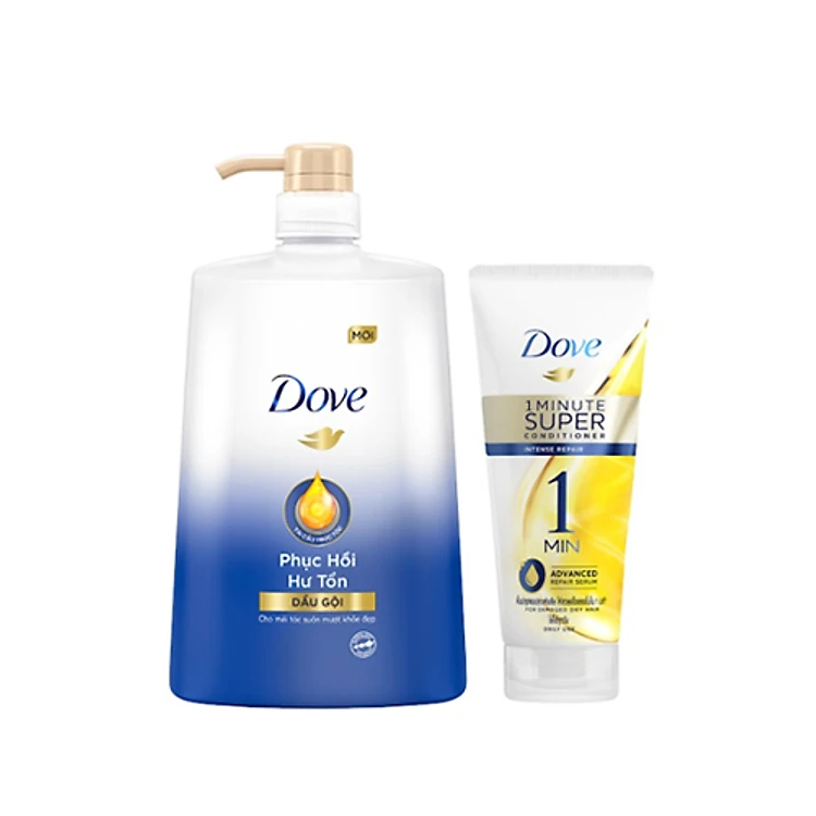 Combo Dầu gội và Kem xả DOVE Phục Hồi Hư Tổn Tinh Chất Serum cao cấp dưỡng tóc khỏe đẹp 880g, 300ml