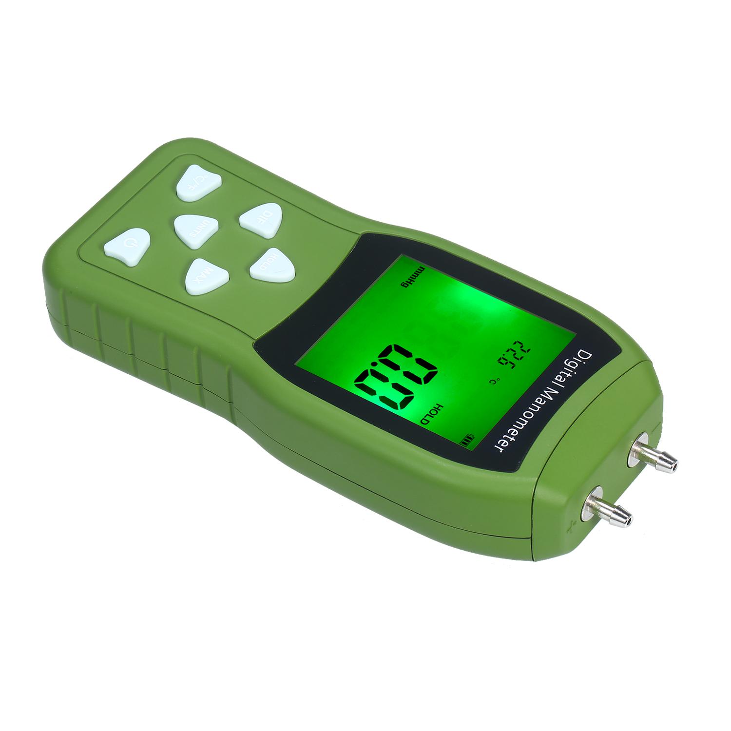 Manometer Digital Air Pressure Meter 12 Unit Dual Port Differential Pressure Gauge HVAC Gas Pressure Tester Large LCD