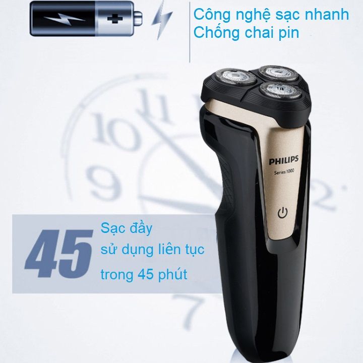 Máy cạo râu khô và ướt nhãn hiệu Philips S1020 công suất 2W tích hợp 3 lưỡi cạo cao cấp - Hàng Nhập Khẩu