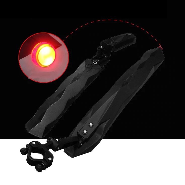Bộ Vè Chắn Bùn Leo Núi Thể Thao Siêu Dẻo Mềm Chống Gãy 2 in 1 Cho Xe Đạp Địa Hình, MTB Tích Hợp Đèn Led Đuôi Cảnh Báo Phía Sau Màu Đỏ Mai Lee