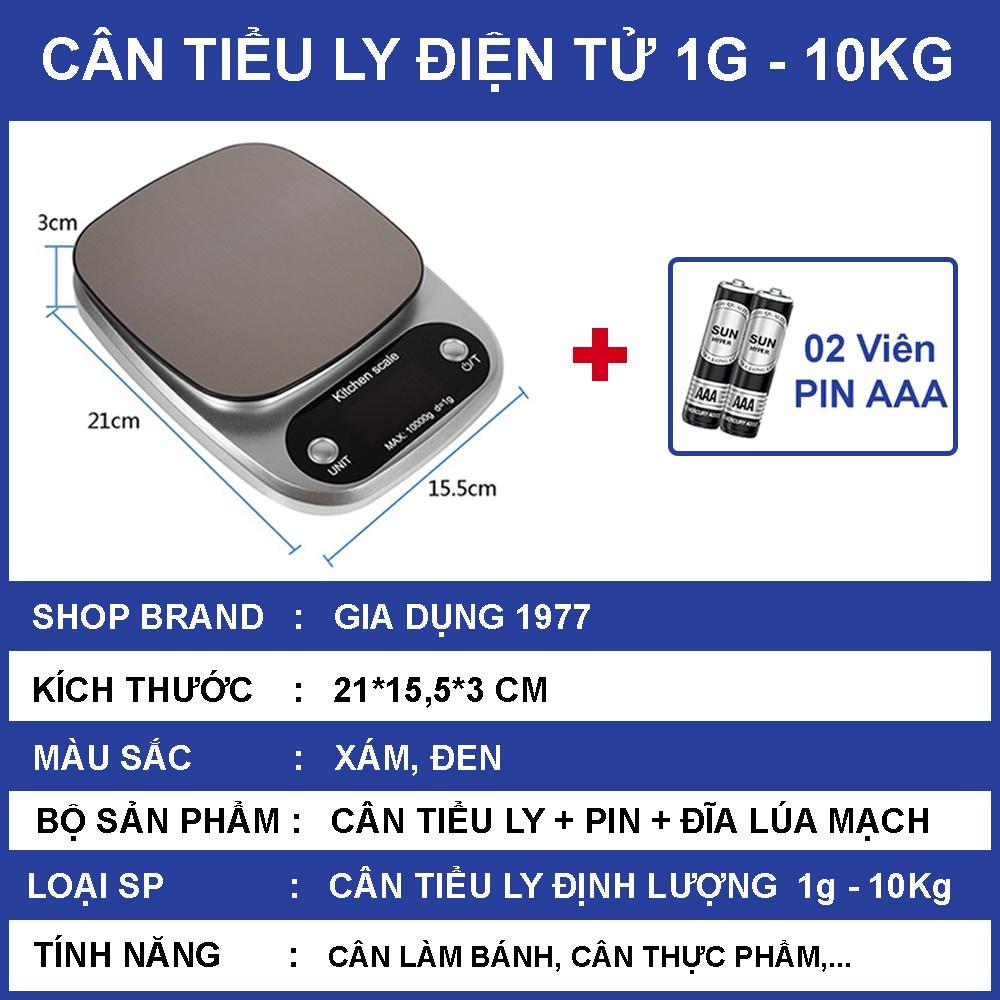 Hình ảnh Cân tiểu ly điện tử nhà bếp cao cấp định lượng 1g - 10kg, Cân tiểu li mini làm bánh độ chính xác cao kèm pin