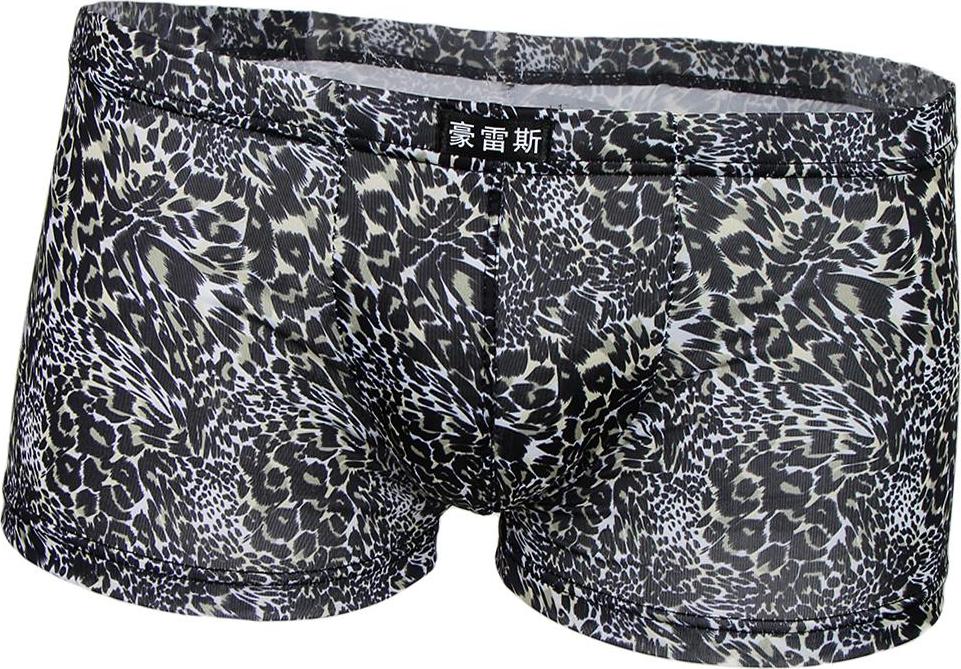 Men's Comfy Black Leopard Print Low Waist Boxer Briefs Underwear Shorts