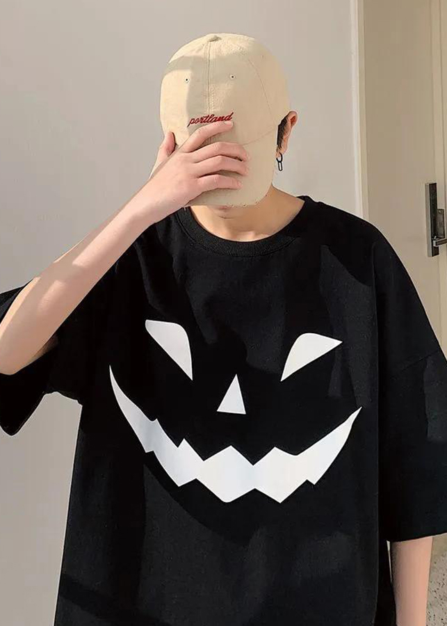Áo thun, Phông nam đẹp cổ tròn tay lỡ phom rộng Oversize Halloween đen Ngầu Store 100% cotton tự nhiên unisex cao cấp HLWW