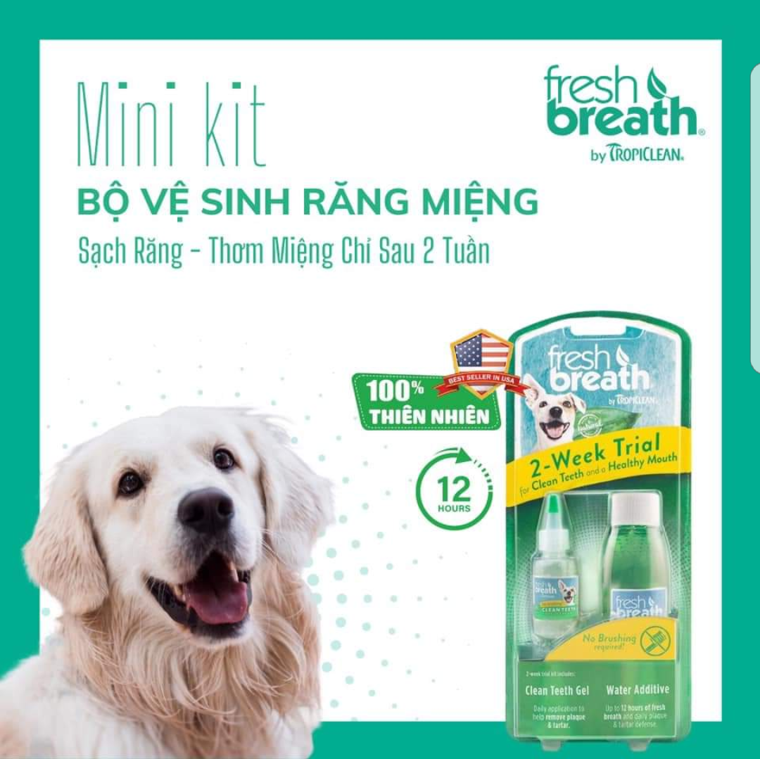 Combo Tropiclean vệ sinh răng miệng chó, giảm mùi hôi, mảng bám (Mỹ)