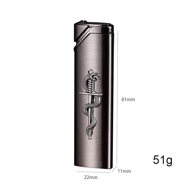 Bật Lửa Khè Bóng Trơn Đính Charm Hình Rắn - Xài Gas