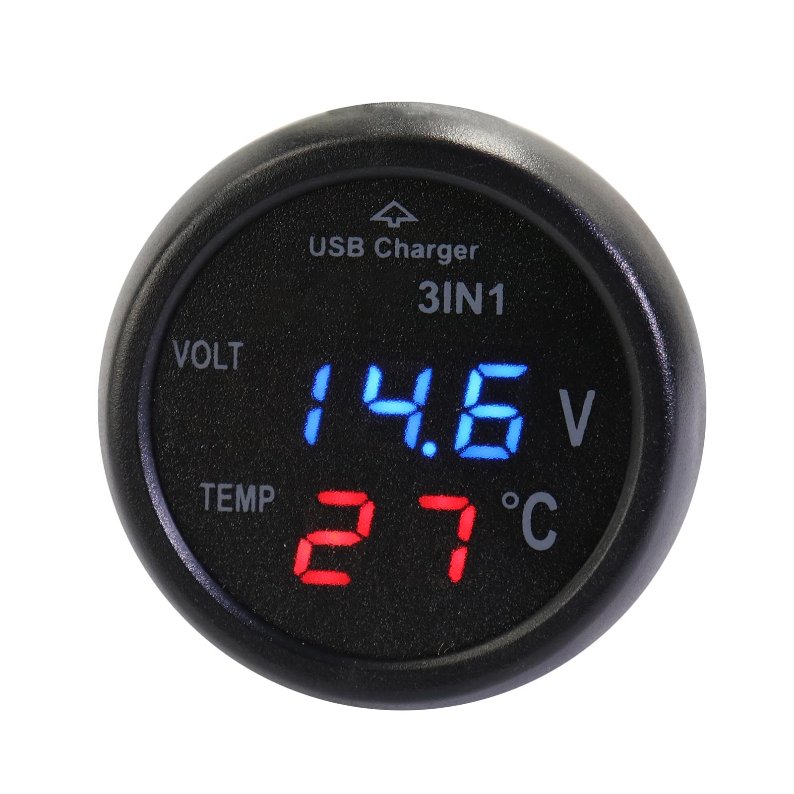 3-in-1 Multifunctional Digital Voltage Temperature Monitor Multimeter Car Motorcycle Battery Voltmeter Temperature