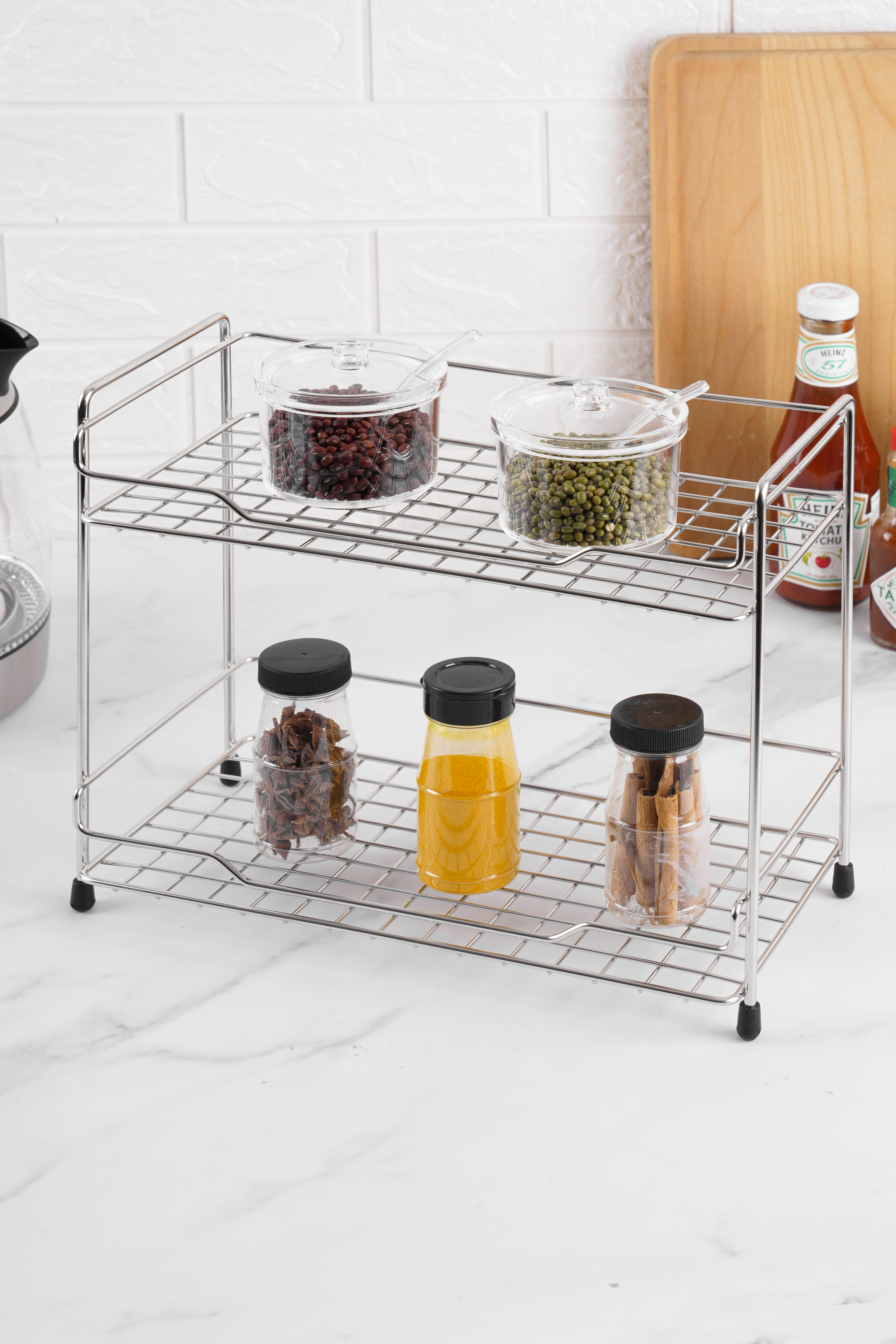 Kệ để gia vị 2 tầng bằng inox, kệ inox nhà bếp
