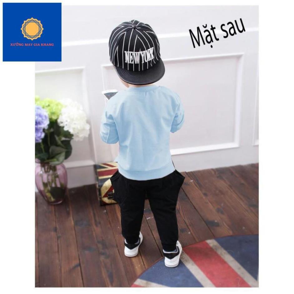 Đồ bộ quần áo dài tay cho bé trai, hình thêu, may kiểu lệch tà sành điệu - Xưởng may Gia Khang