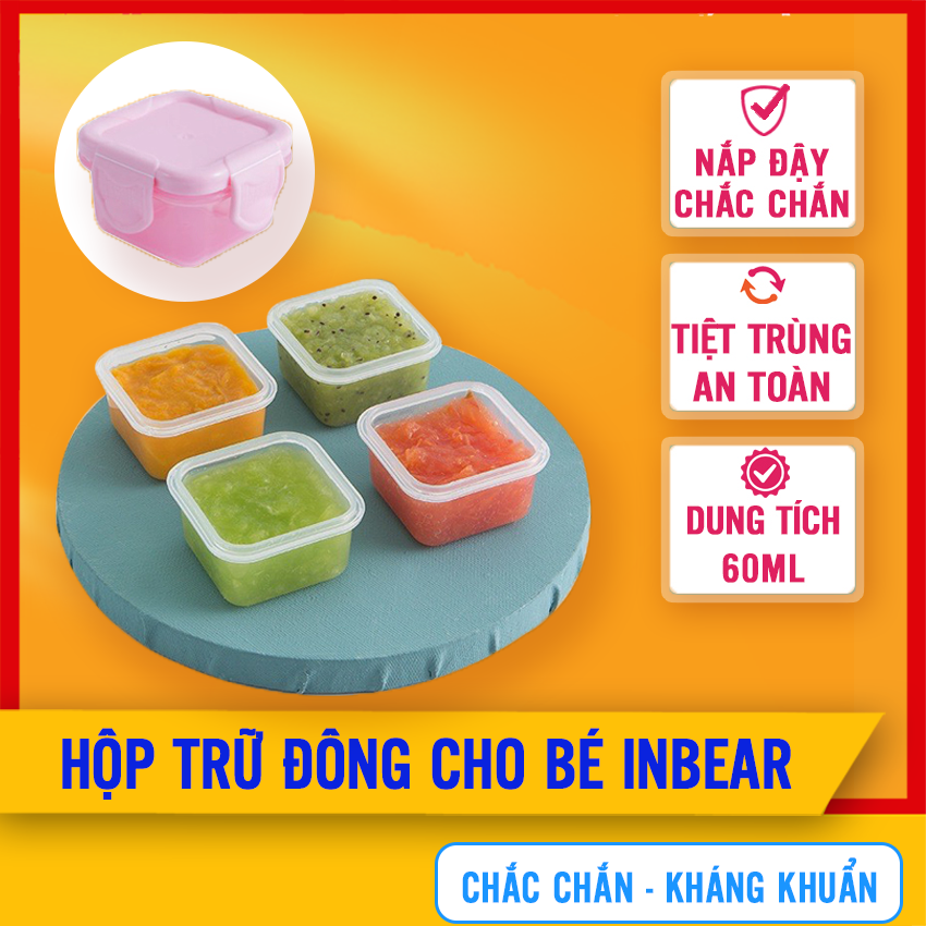 Hộp Trữ Đồ Ăn Dặm Cho Bé Inbear 60ml, Hộp Trữ Đông, Nắp Đậy Chắc Chắn, Khay Trử Đựng Thức Ăn