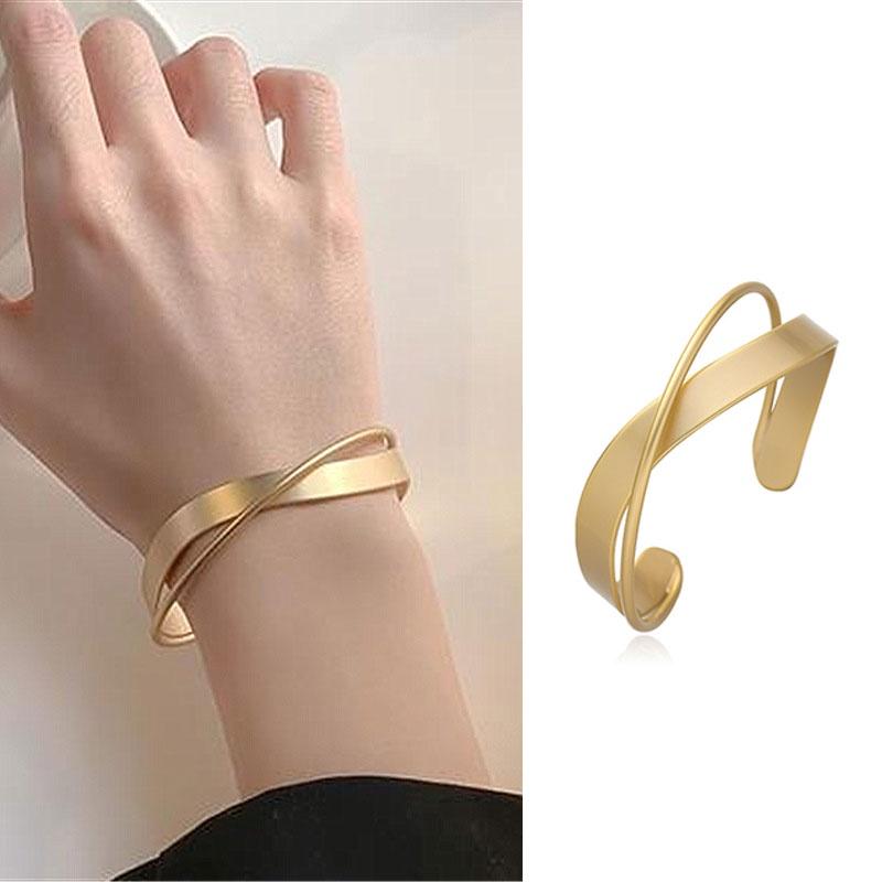 XiaoboACC 18K Gold Plated INS Metal Cross Double Layer Open Bracelet