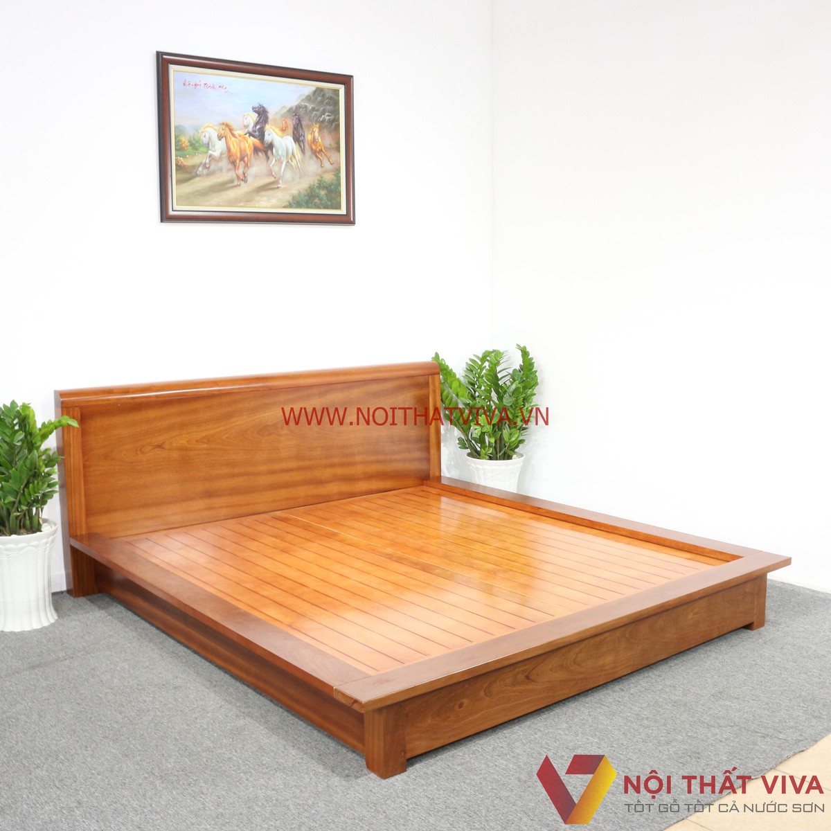 Giường Ngủ Kiểu Nhật Gỗ Xoan Đào Màu Tự Nhiên Đẹp Hiện Đại