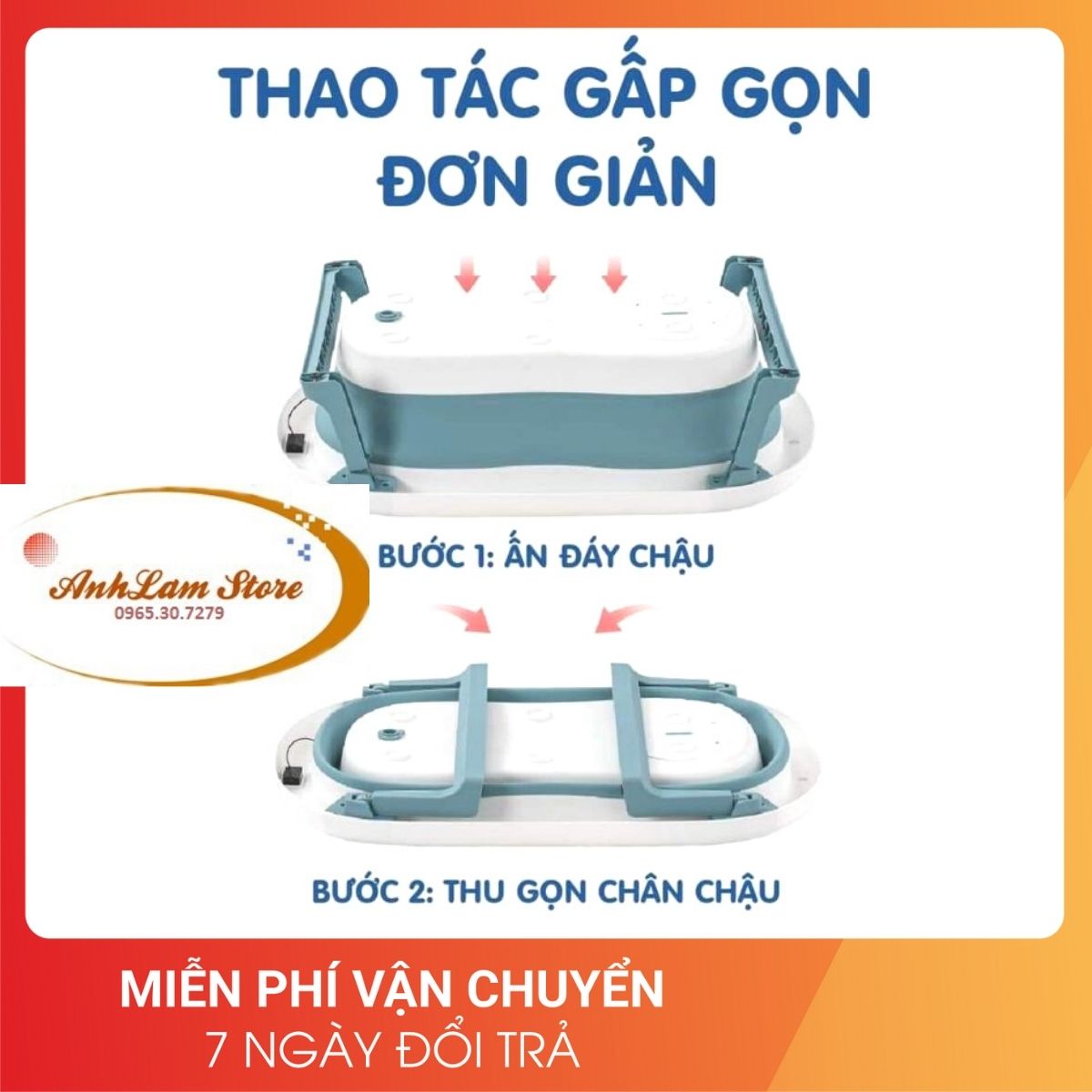 Chậu tắm gập gọn kèm báo nhiệt và phao trợ nổi cho bé