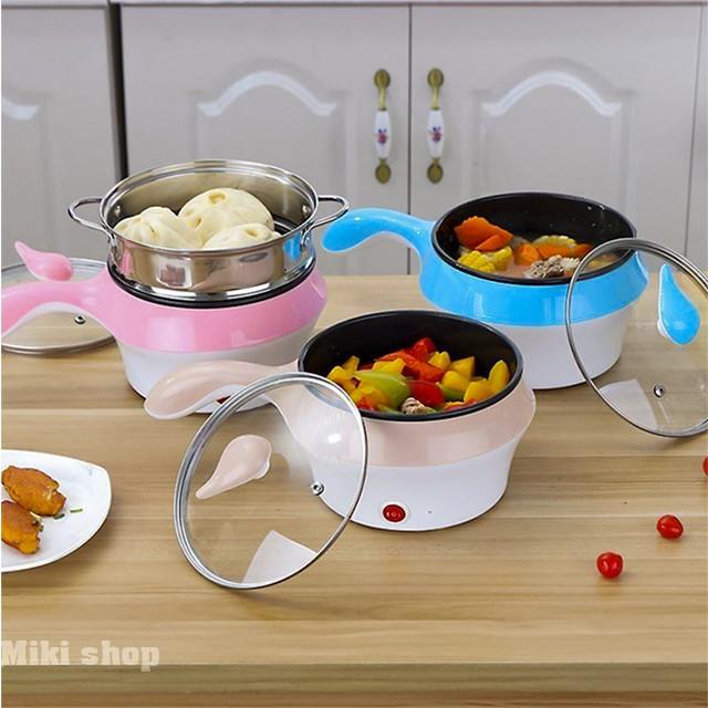 Nồi Nấu Lẩu Mì Tôm Mini Cắm Điện Đa Năng Size 18cm Tặng Kèm Nối Hấp Inox Cao Cấp