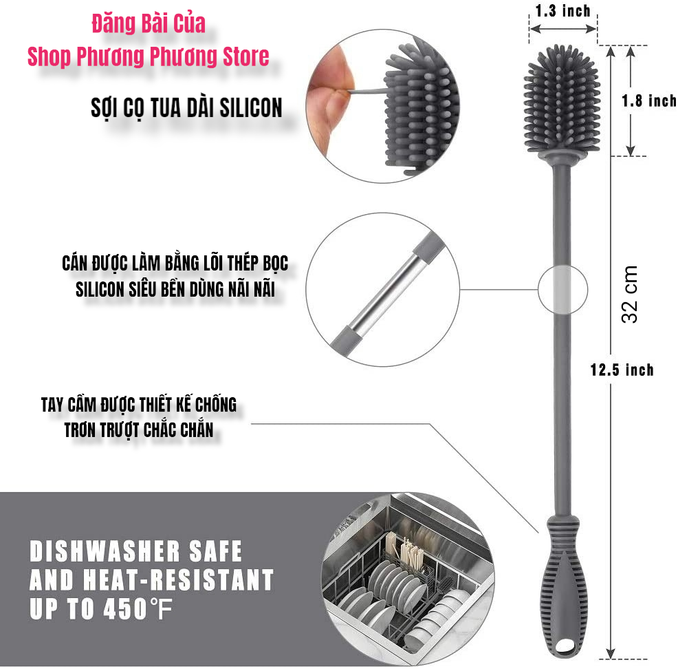 CÂY CỌ TUA VỆ SINH CAO CẤP CHẤT LIỆU SILICOM PHỦ KÍN LIỀN KHỐI CÁN LÕI THÉP SIÊU BỀN XỬ DỤNG VỆ SINH ĐA NĂNG