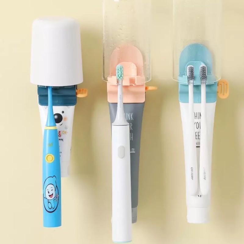 Dụng cụ nặn kem đánh răng dán tường kiêm giá treo bàn chải cực đa năng