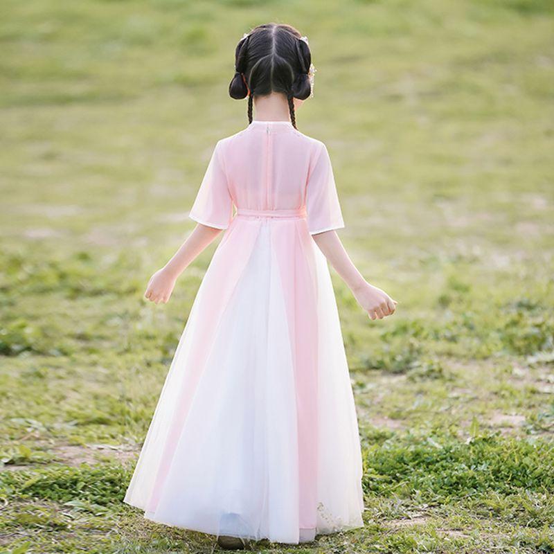 DONGSHOP Cô gái Hán phục mùa hè 2023 Cổ phong siêu tiên trẻ em Trung Quốc phong cách ăn mặc mùa hè cổ trang Đường trang phục mùa hè