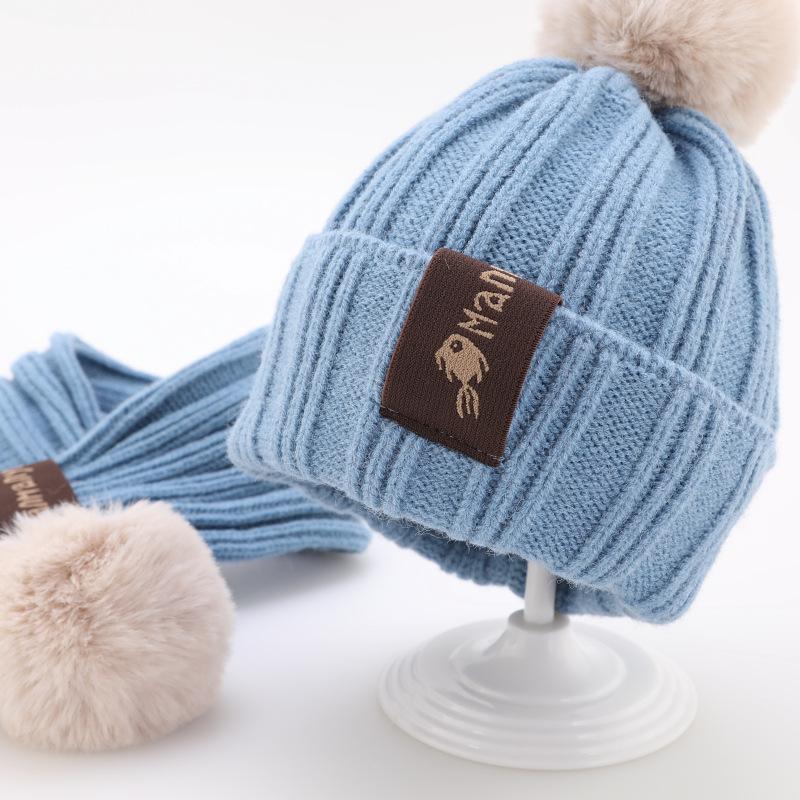 2 Chiếc Con Mũ Khăn Bộ Làm Dày Dệt Kim Mũ Ấm Áp Với Pompon Thời Trang Cho Bé Trai Bé Gái Beanies Mũ Bobble Nón trẻ Em Mùa Đông Nón