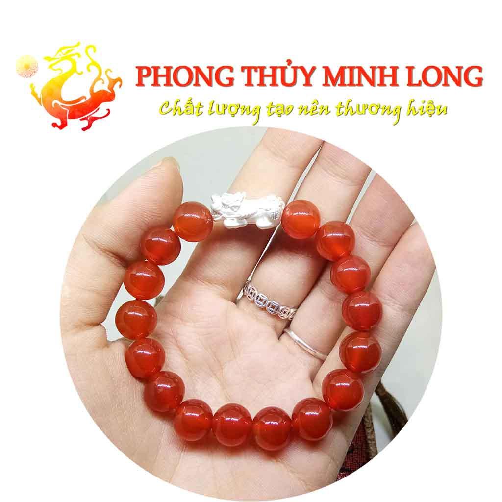 Vòng tay đá Mã Não Đỏ chất lượng 3A mix tỳ hưu bằng bạc