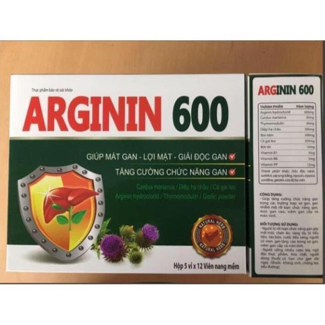 Viên uống mát gan, giải độc, tăng cường chức năng gan ARGININ 600 (MediUSA) hộp 12 vỉ x 5 viên nang mềm