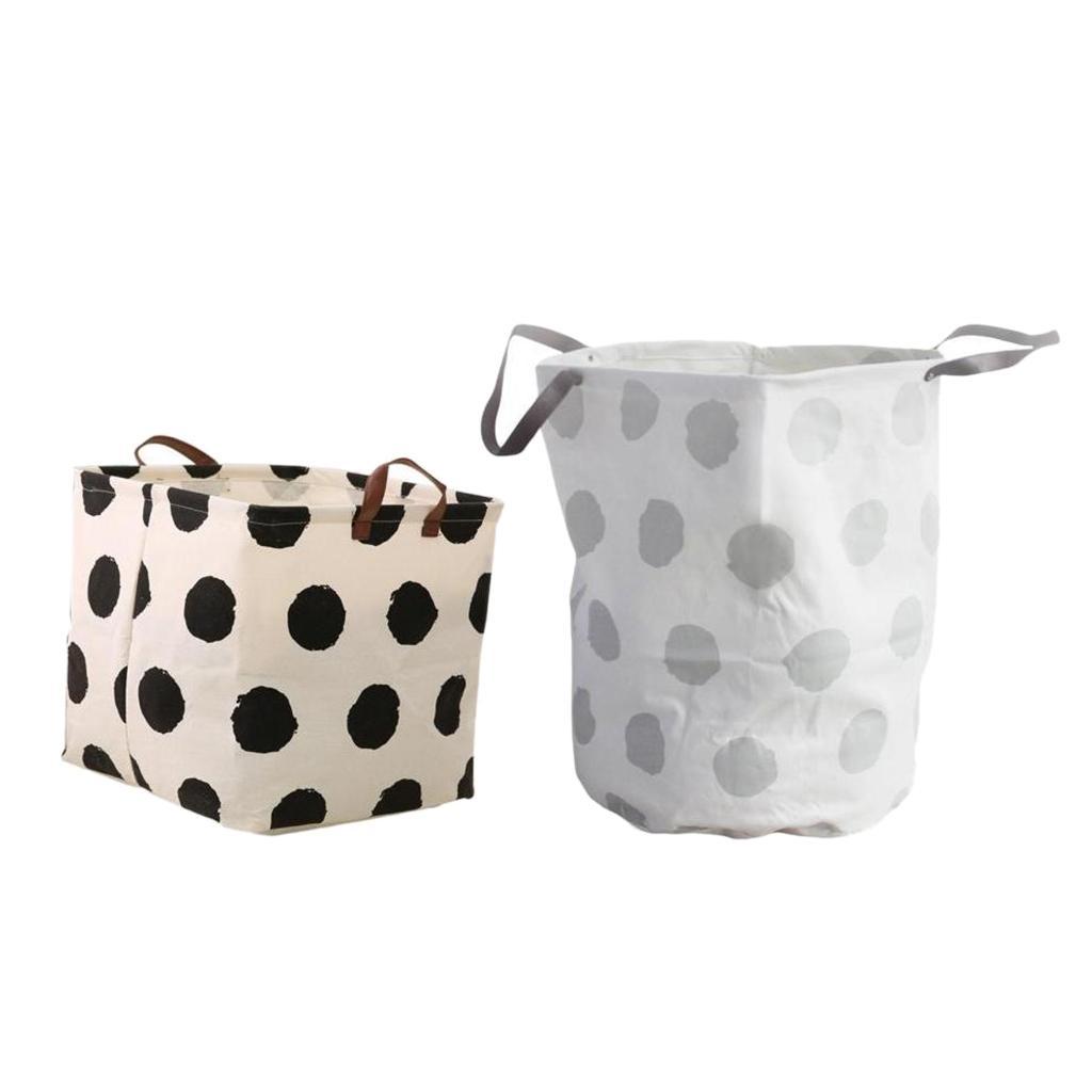 2x Folding Laundry Hamper Makeup Storage Basket for Home Office-Dots