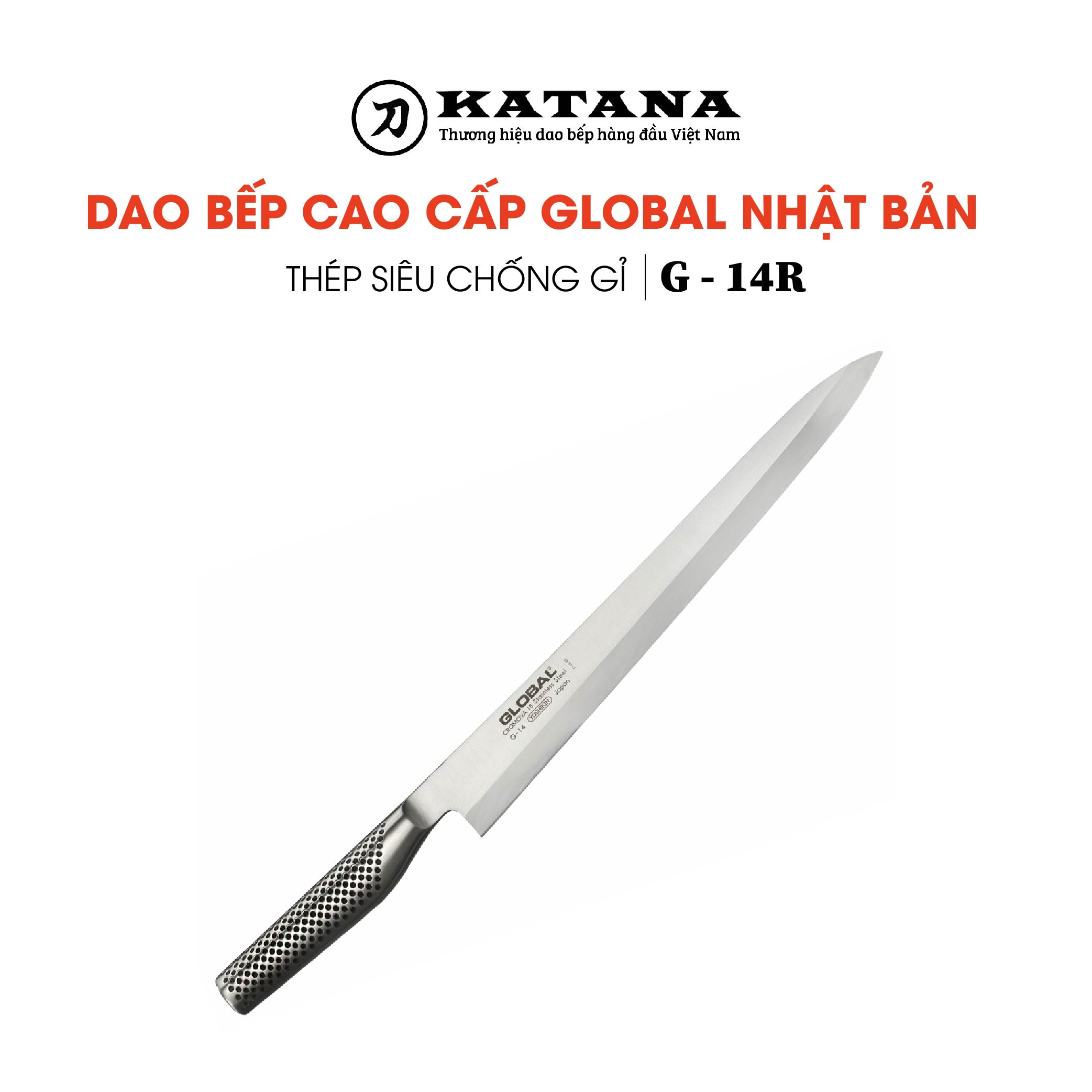 Dao bếp Nhật cao cấp Global G14R Sashimi - Dao Sashimi tay phải (300mm)- Dao bếp Nhật chính hãng