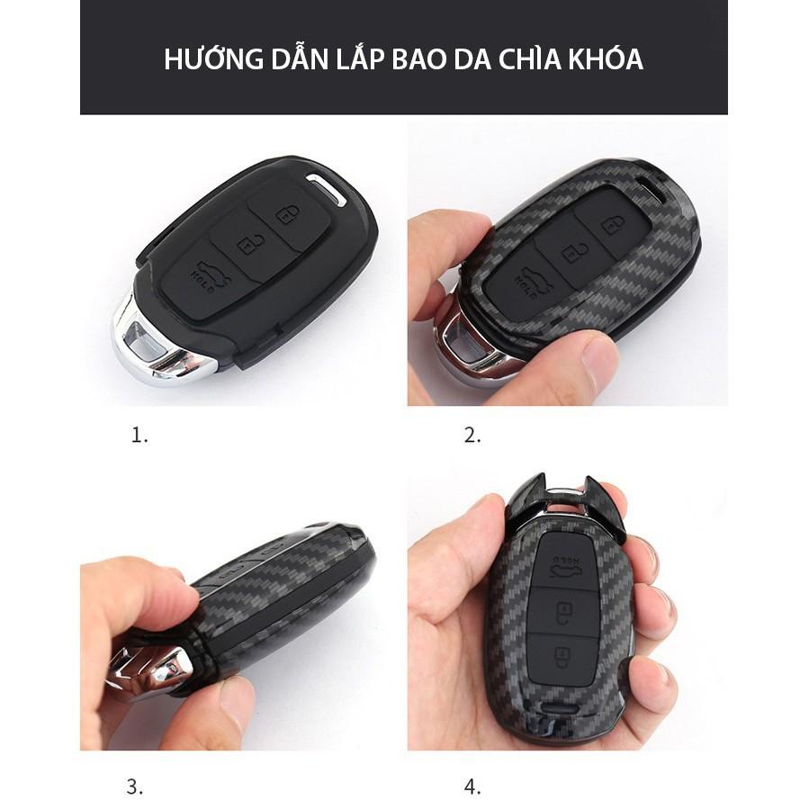 Bao da chìa khóa cacbon dành cho Hyundai Kona - accent - santafe dùng chung