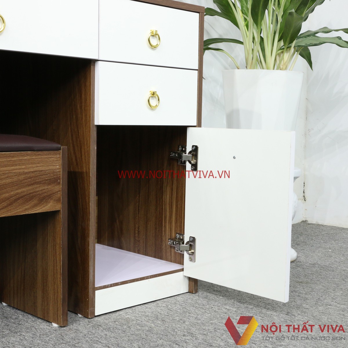 Bàn Trang Điểm Gỗ MDF Melamine Màu Óc Chó Phối Trắng Đẹp Hiện Đại