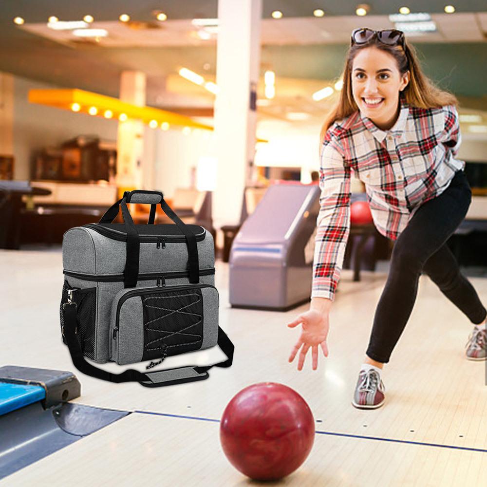 Bowling Bag for 2 Balls Portable Bowling Tote Bag with Padded Ball Holder for Double Ball and Pair of Bowling Shoes