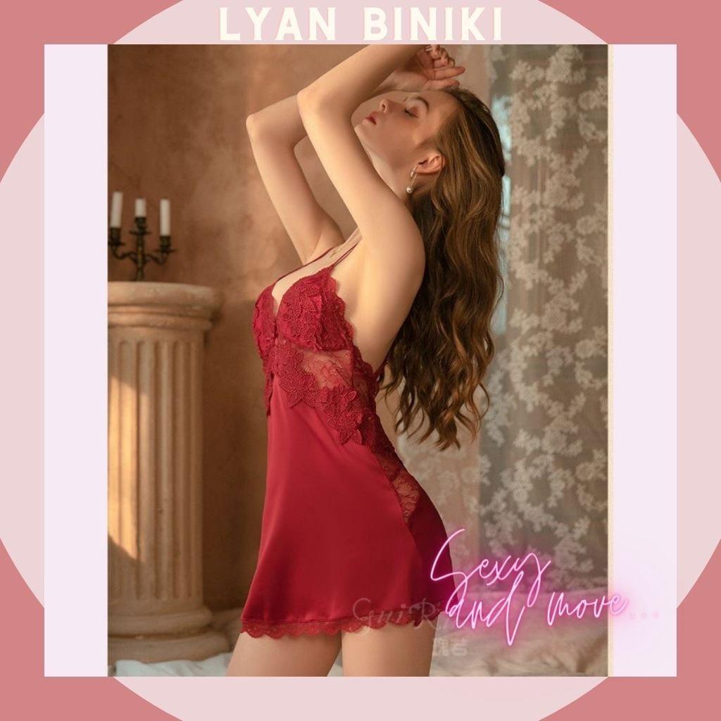 Váy ngủ đầm ngủ lụa Satin 2 dây phối ren rexy gợi cảm LYAN BIKINI L006