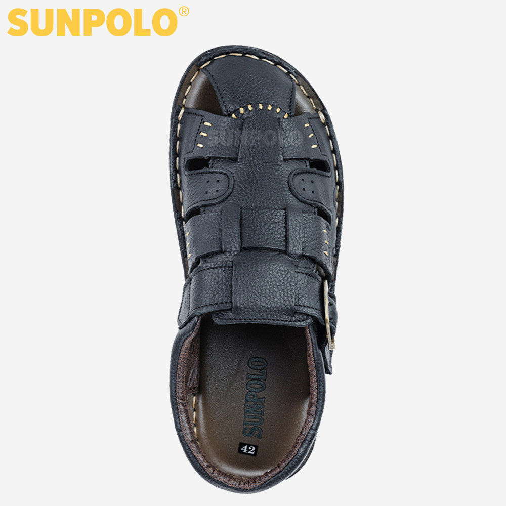 Giày Sandal Nam Da Bò Bít Mũi Cao Cấp SUNPOLO SDA011 (Nâu, Đen)