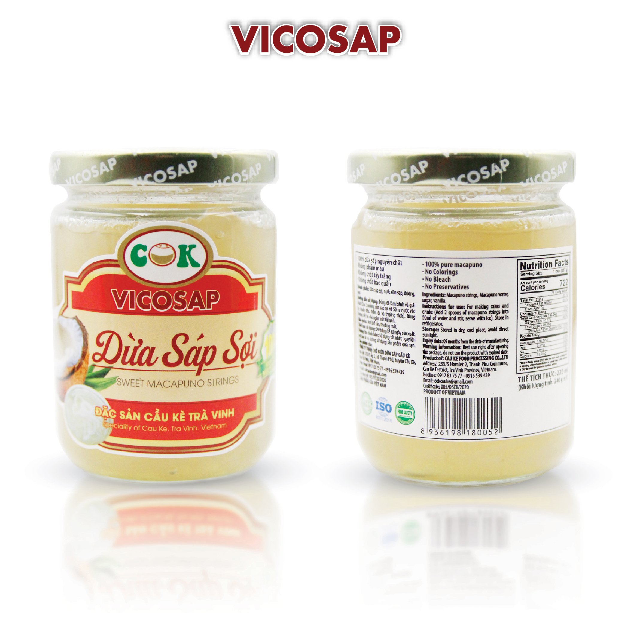 Dừa sáp sợi 220ml Vicosap