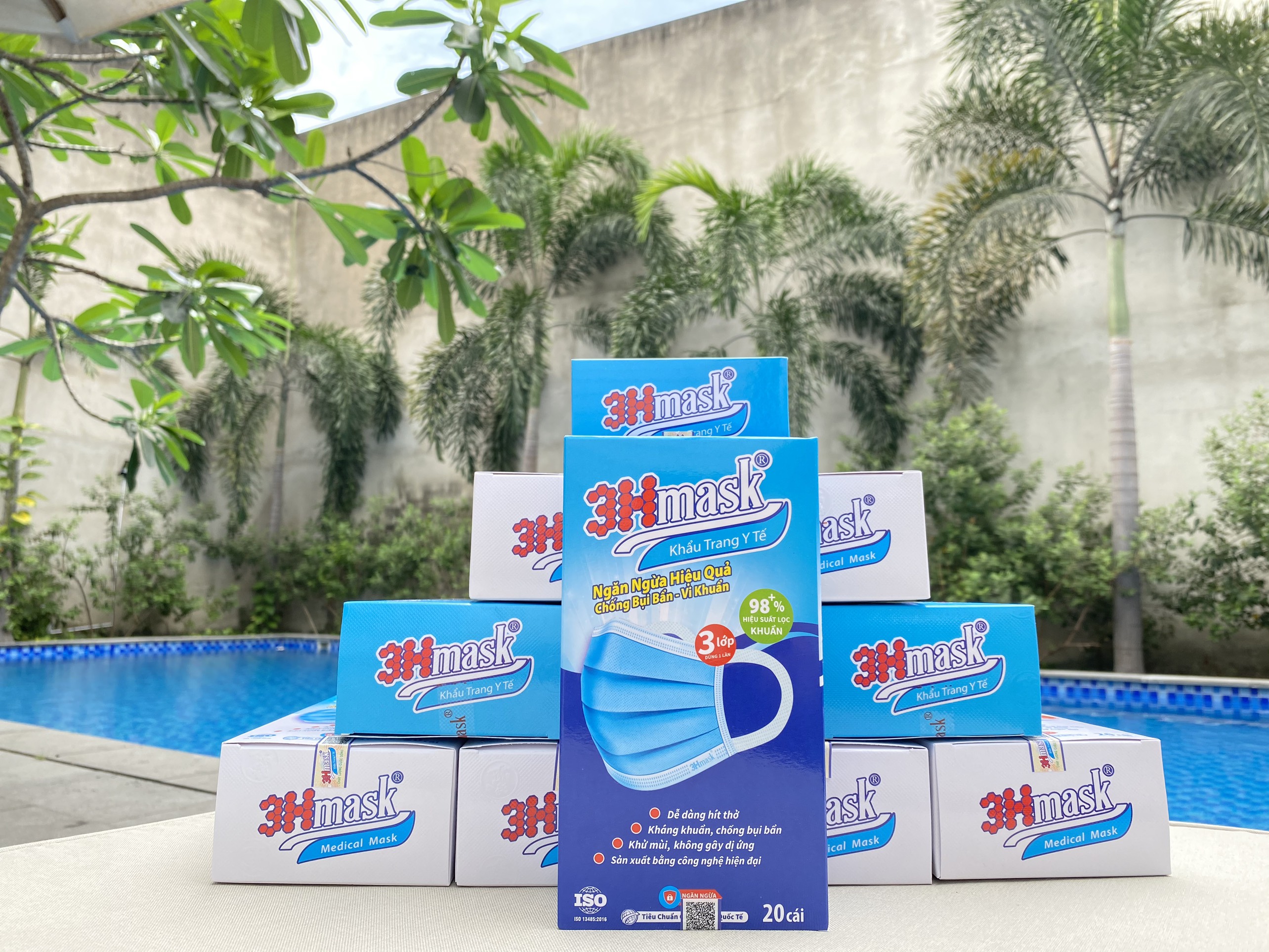 Khẩu Trang Y Tế 3HMask 3 Lớp Quai Bản (Xanh)