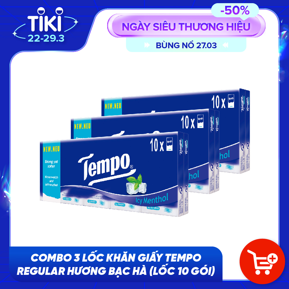 Combo 3 lốc Khăn Giấy Tempo Regular Icy Menthol (Lốc 10 gói)