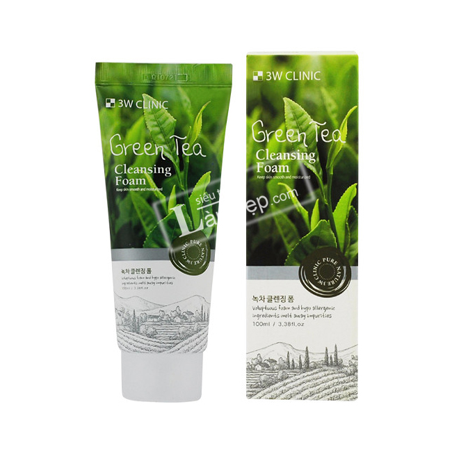 Combo Sữa rửa mặt chiết xuất từ trà xanh 3W CLINIC GREEN TEA CLEANSING FOAM và Bộ 10 gói mặt nạ dưỡng ẩm da chiết xuất nha đam 3W Clinic Fresh Aloe Mask Sheet