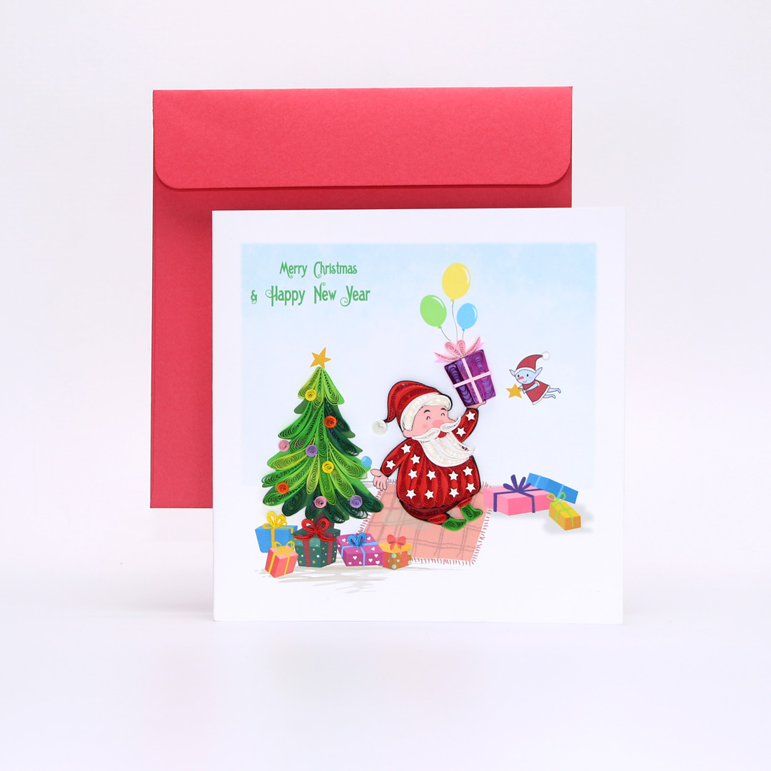 Thiệp giấy xoắn giáng sinh 15 x 15 cm - Ông già noel tinh nghịch