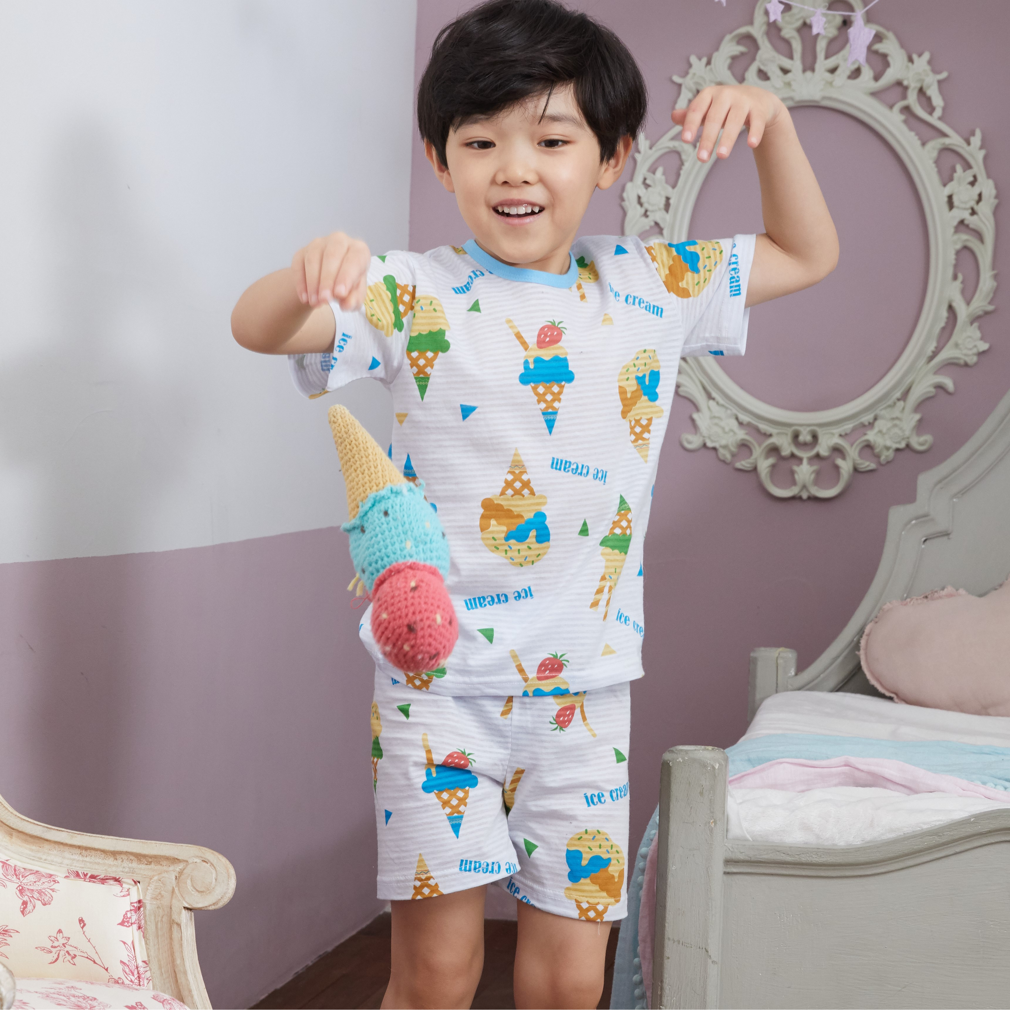 Bộ ngủ cộc tay cho bé Olomimi Hàn Quốc Blue Ice Cream SS20 - 100% cotton