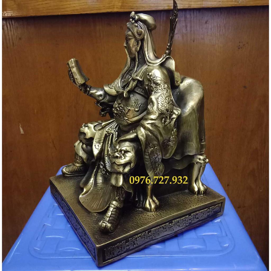 Tượng quan vân trường bằng đồng, quan công đọc sách cao 25cm
