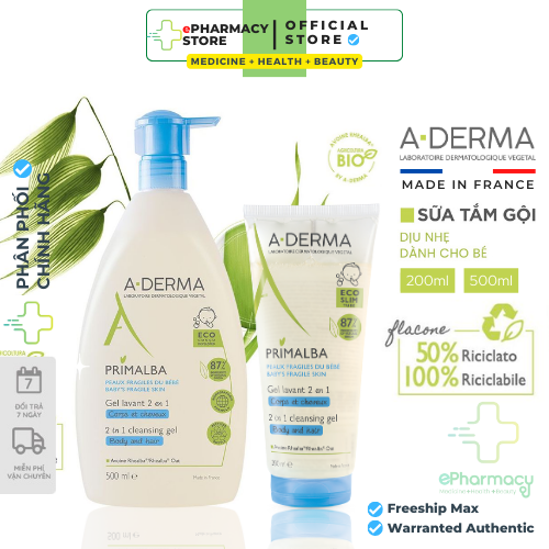 Sữa tắm gội cho bé ADERMA PRIMALBA Cleansing Gel 2in1 - Gel tắm A-Derma dịu nhẹ cho bé