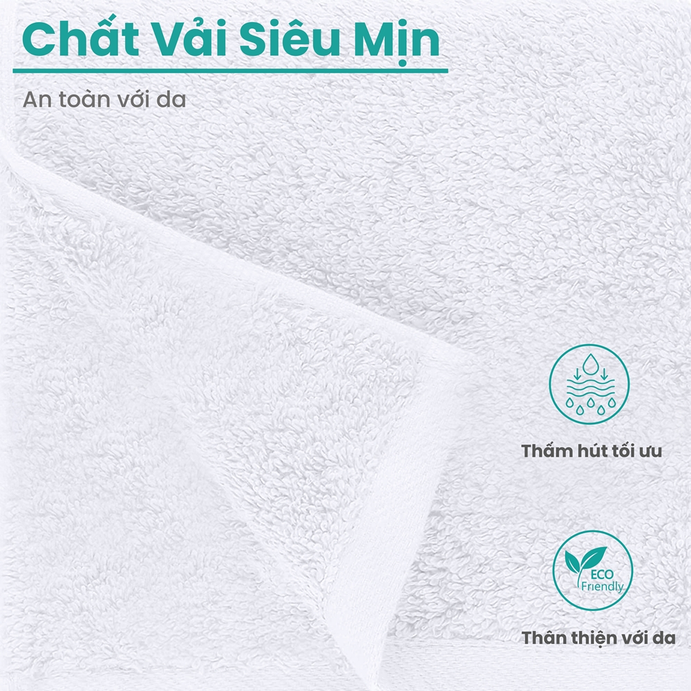 Khăn mặt vuông 34 x 34 cm hút nước cực tốt - Khăn mặt Cotton Cao Cấp - Khăn khách sạn 5 sao - Khăn Cotton 100% thiên nhiên