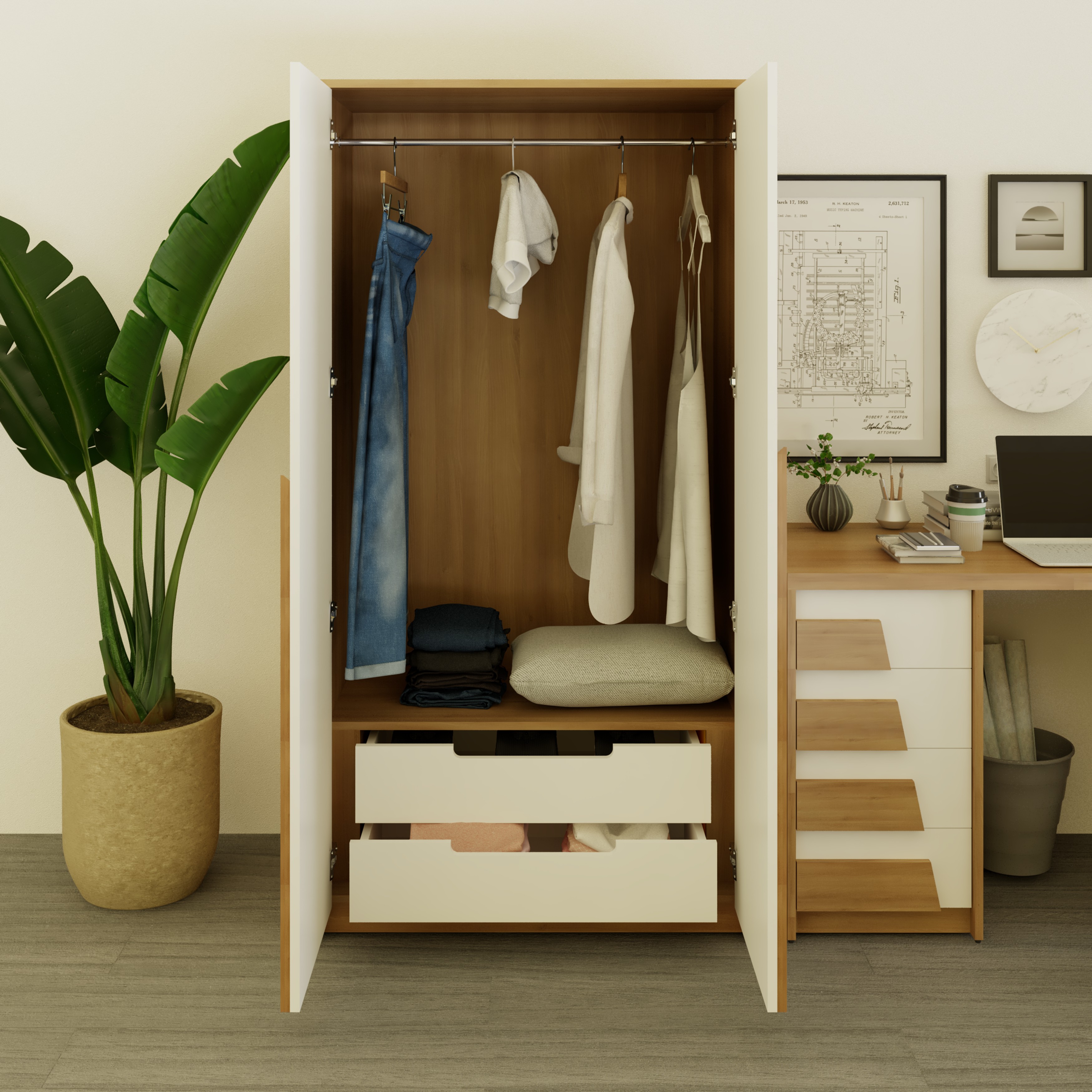 [Happy Home Furniture] PONIX, Tủ quần áo 2 cánh mở, 90cm x 54cm x 176cm ( DxRxC), TCM_113