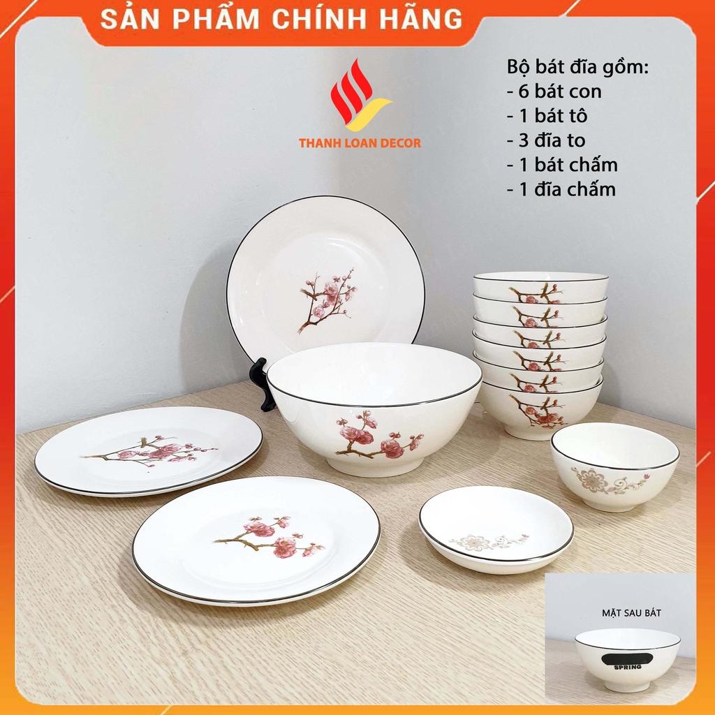 Bộ bát đĩa Bát Tràng 12 món - Rẻ vô địch - Chén đĩa sứ sương trắng, họa tiết đẹp - Nhiều mẫu