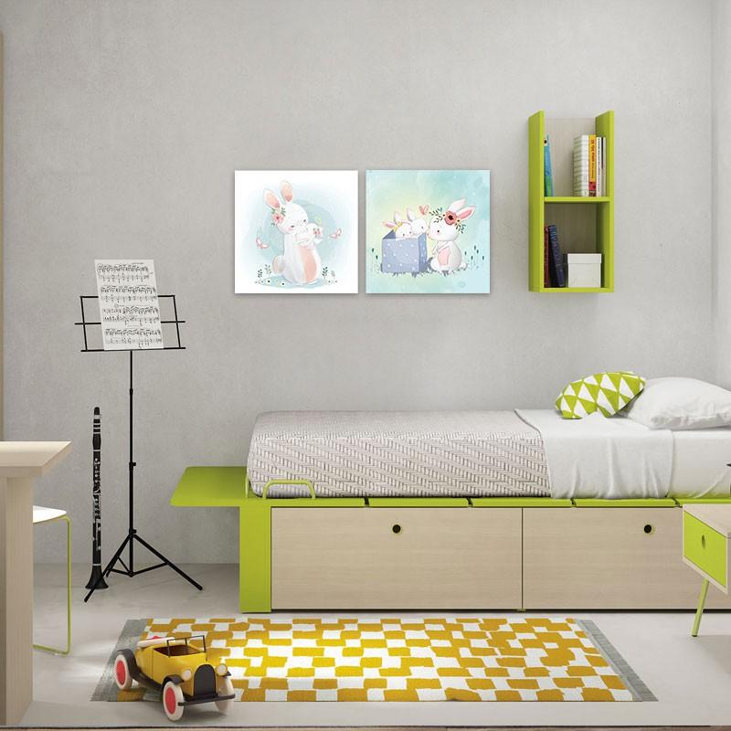 Bộ 2 tranh cho trẻ em “Thỏ mẹ và các con” | Tranh phòng em bé W3386