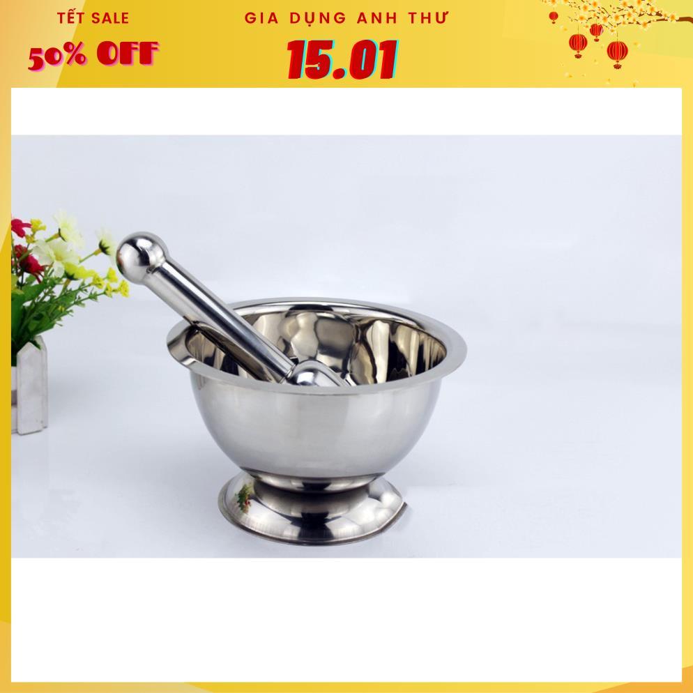 Bộ Cối Chày Inox Đường kính 17cm Dùng Để Giã Thức ăn, Chống nấm mốc